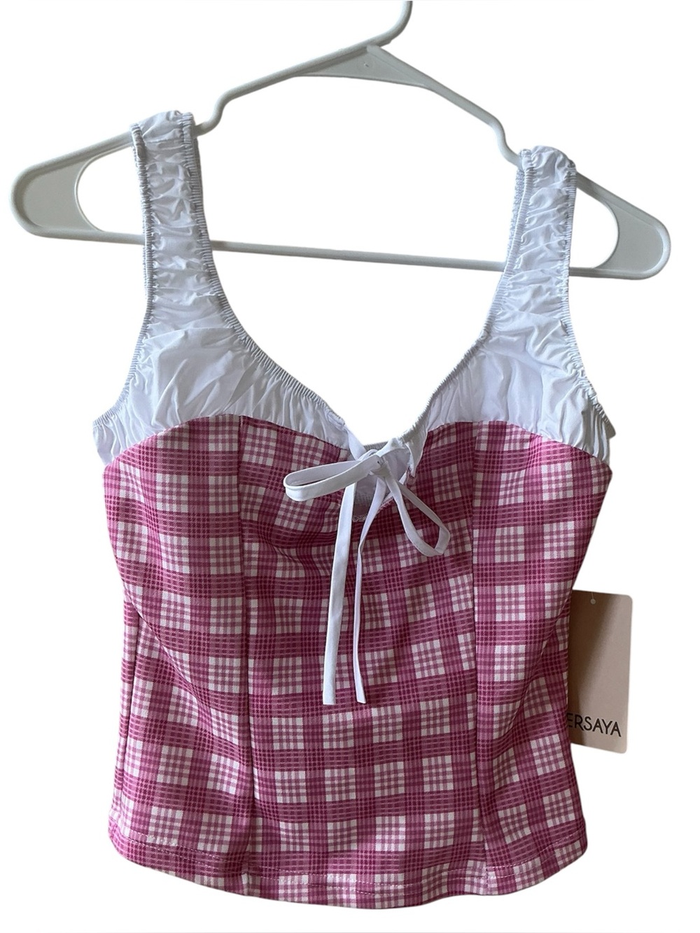 Versaya Pink Plaid Bustier Tank